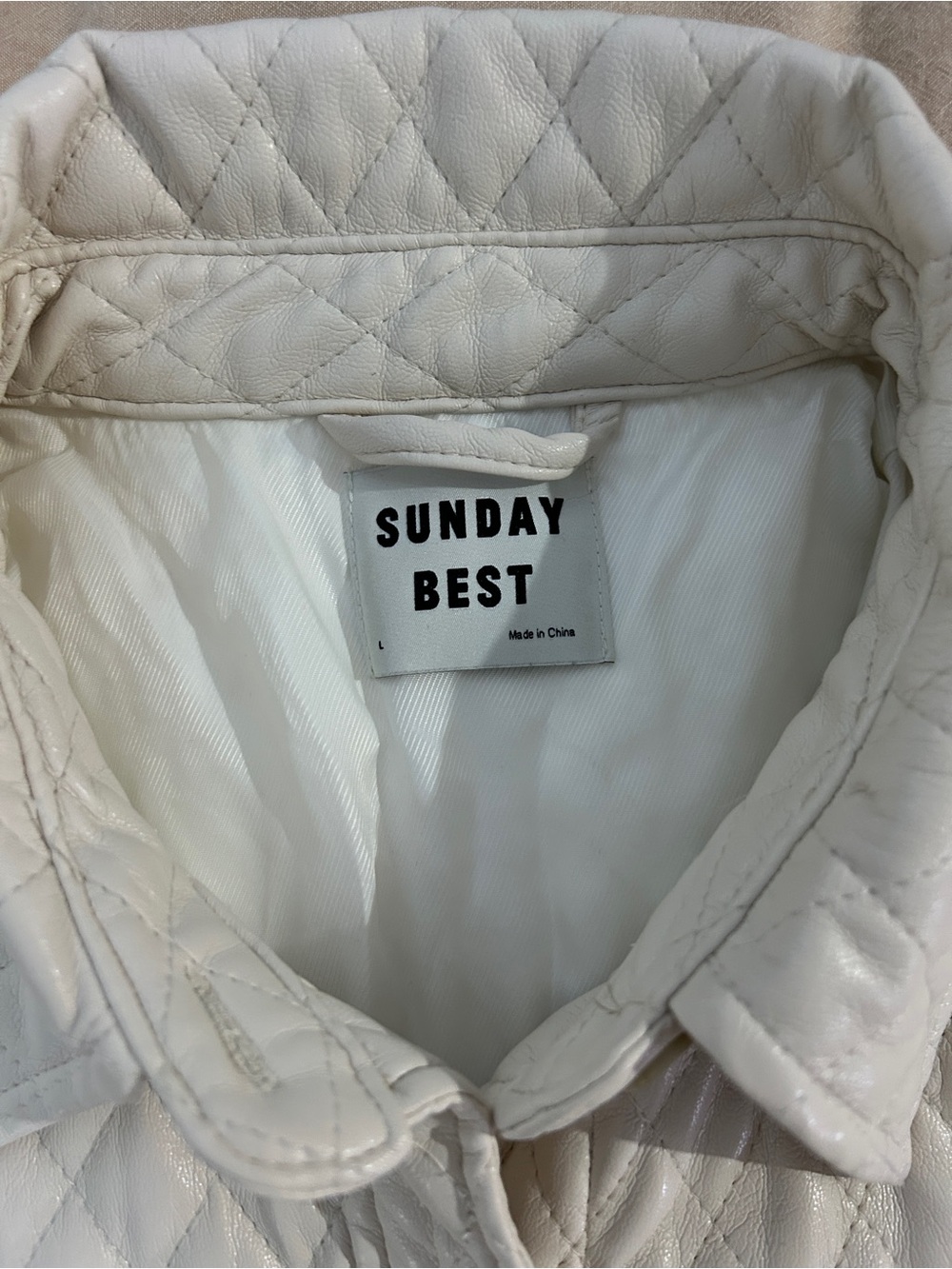 Aritzia Sunday Best Flynn Cream Quilted Faux Leather Shacket Jacket Size L - Picture 2 of 6